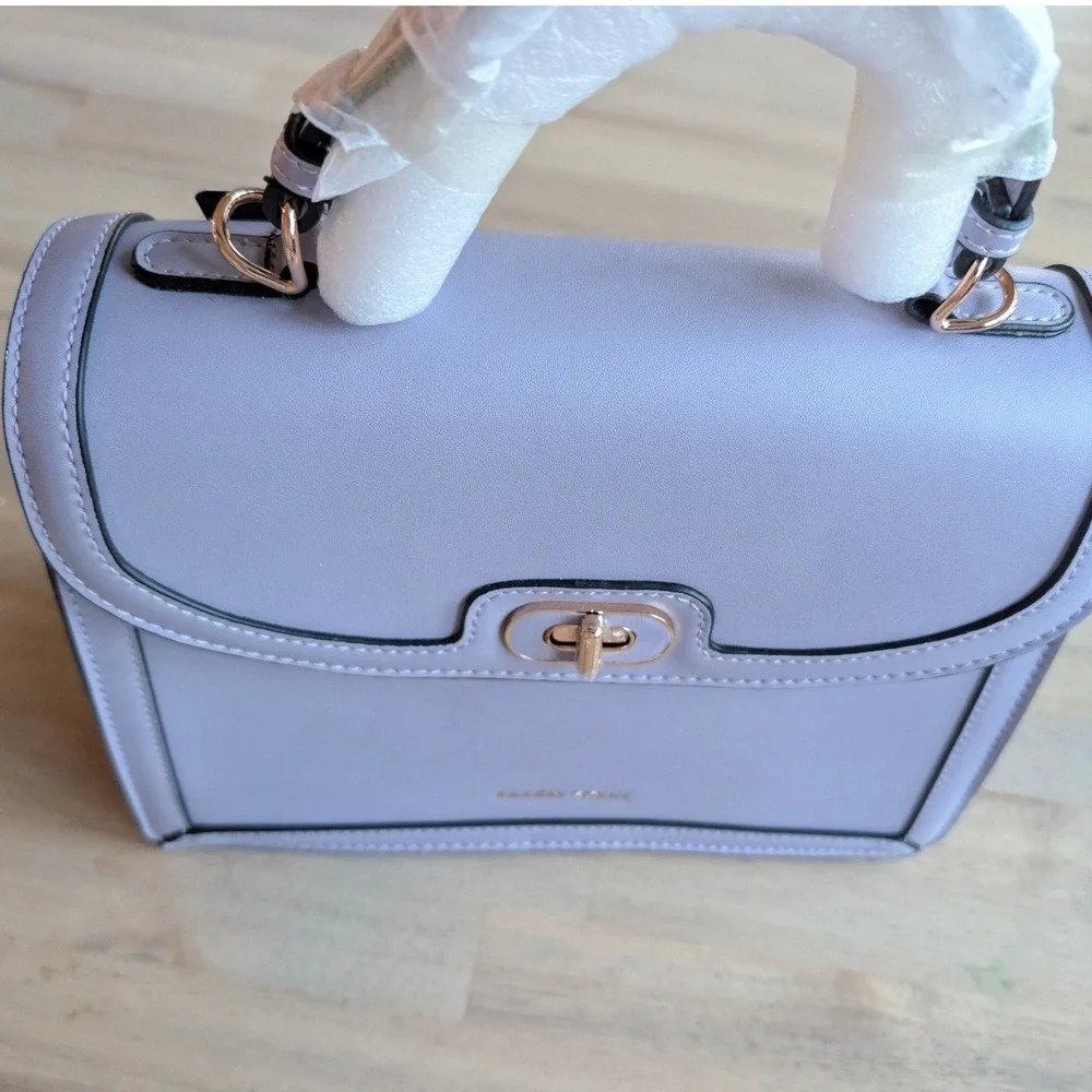 Allen Solly Violet Structured Top Handle Satchel/Crossbody Bag Gold Hardware NWT